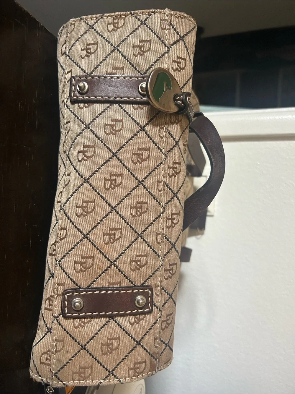 Dooney & Bourke Beige Canvas Monogram Tote with Brown Straps